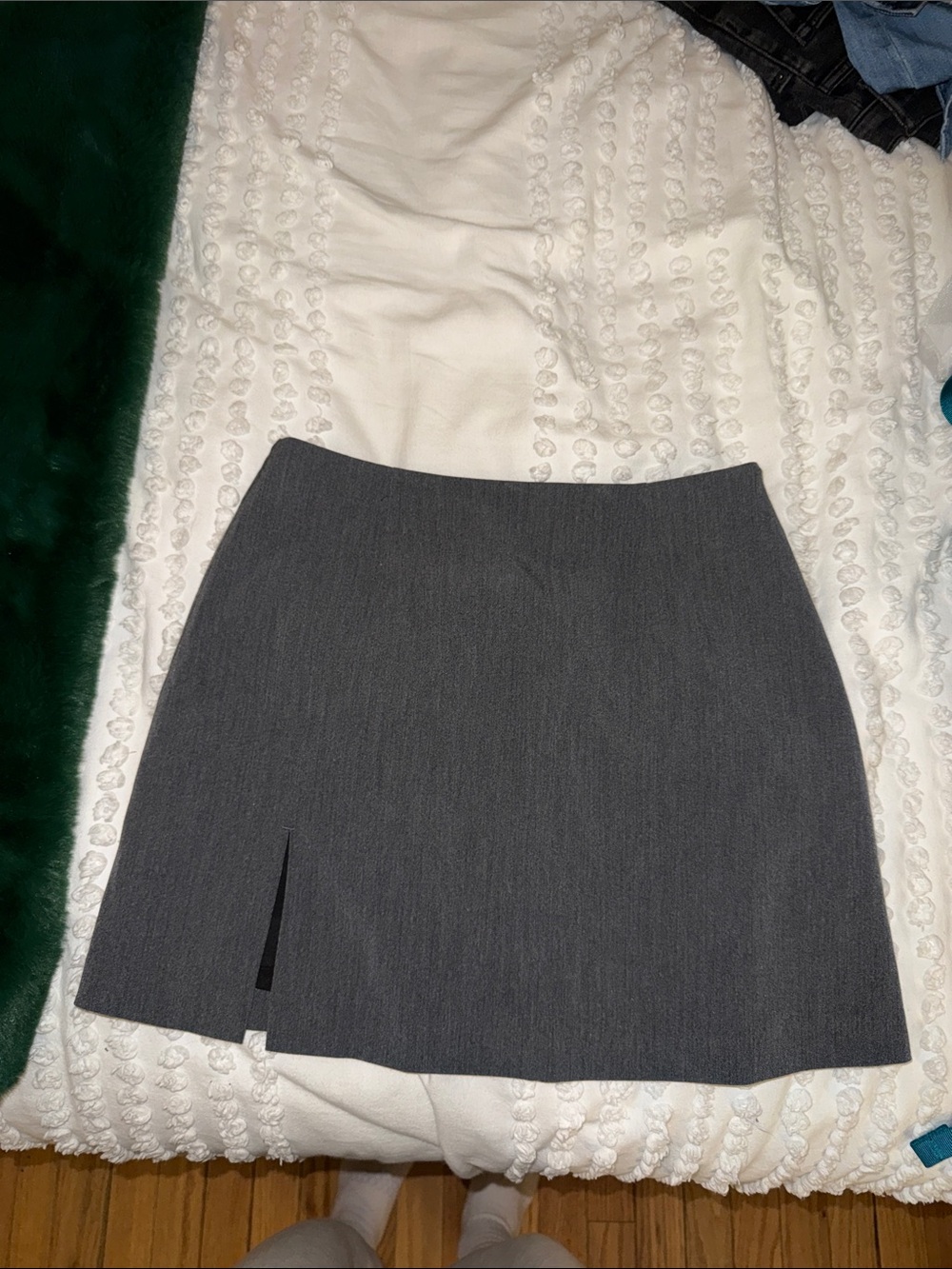 Djerf Avenue Charcoal Gray Mini Skirt with Subtle Front Slit
